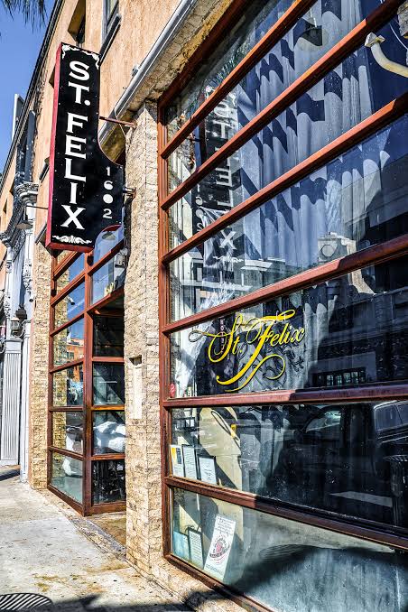 ST FELIX bar storefront at 1602 N Cahuenga with its black blade sign and gold script window logo